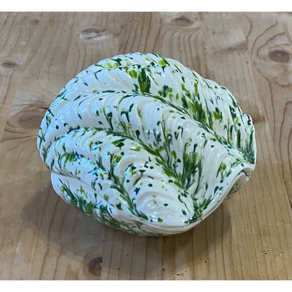 Green & White Ceramic Clam Shell Trinket / Candy / Soap / Nuts Dish Ocean Sea - Picture 3 of 6